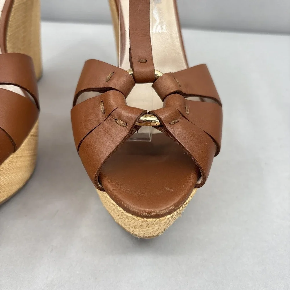 Salvatore Ferragamo Wedge Sandals Shoes Womens 8.5 Leather‎ Espadrille Italy